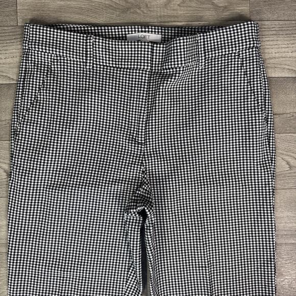 LOFT Check Pattern Mid Rise The Riviera Slim Pants Black White sz 6 - Picture 3 of 7